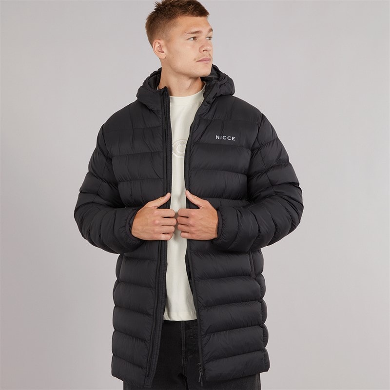 NICCE Mens Rodders Longline Puffer Jacket Black - Image 1