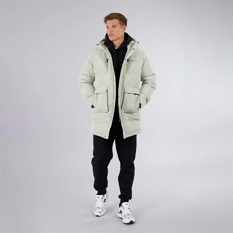 NICCE Mens Vespucci Long Zip Through Hooded Padded Parka Grey Stone - Image 3