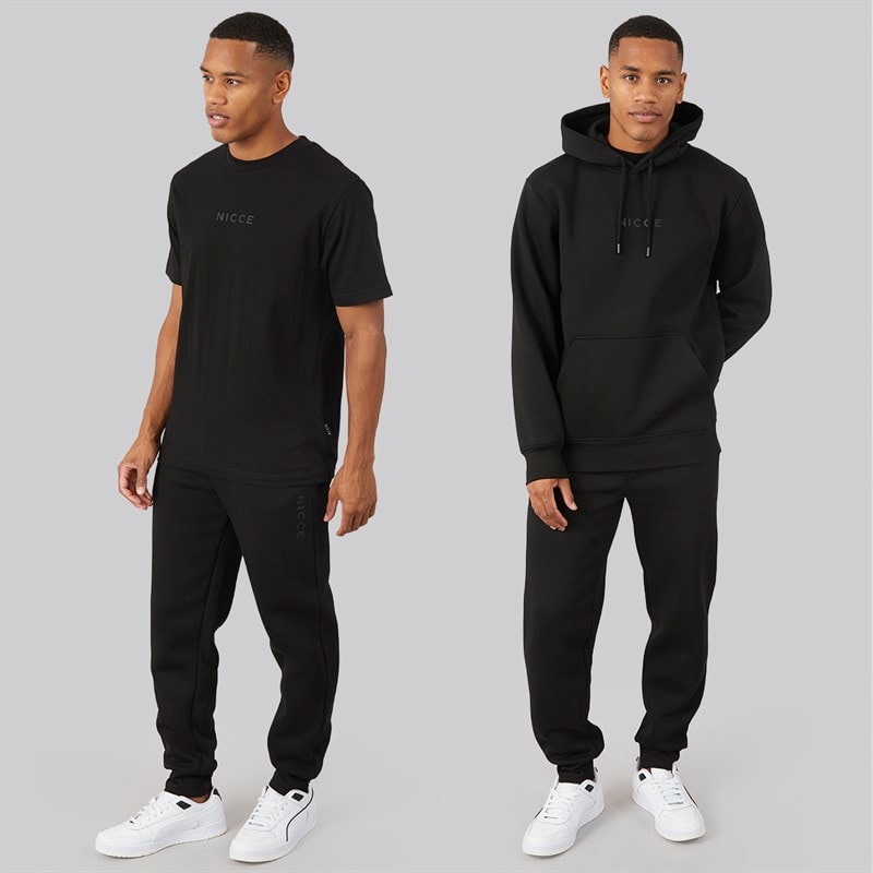 NICCE Mens Dinall Three Pack Hoodie T-Shirt And Joggers Set Black - Image 1