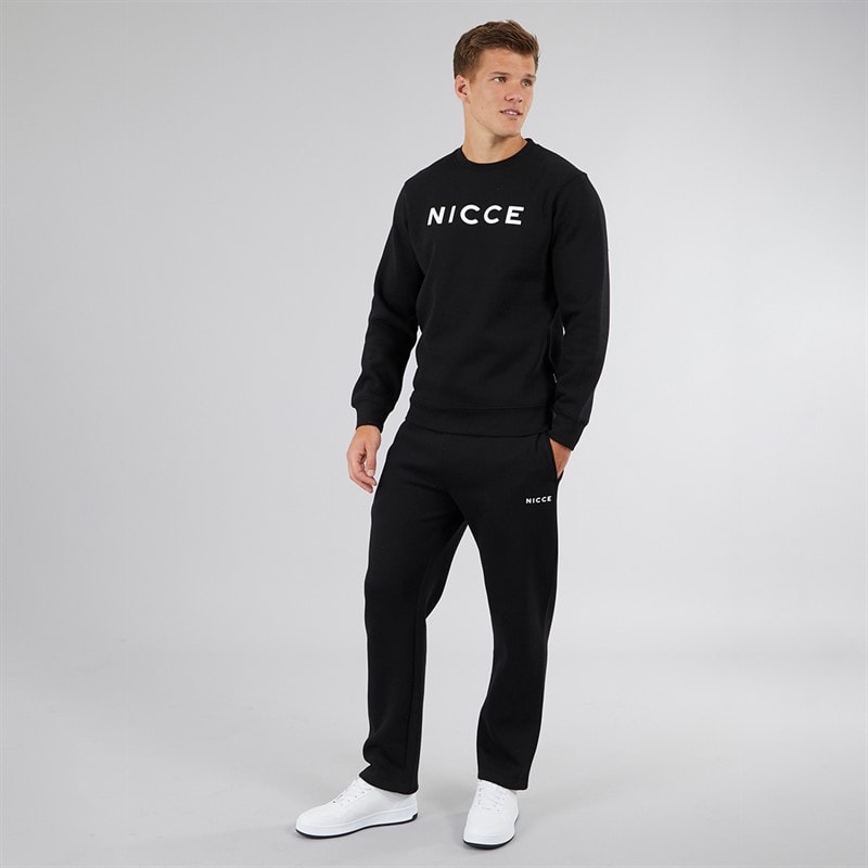 NICCE Mens Hemmi Crew Sweatshirt And Open Hem Joggers Tracksuit Black - Image 4