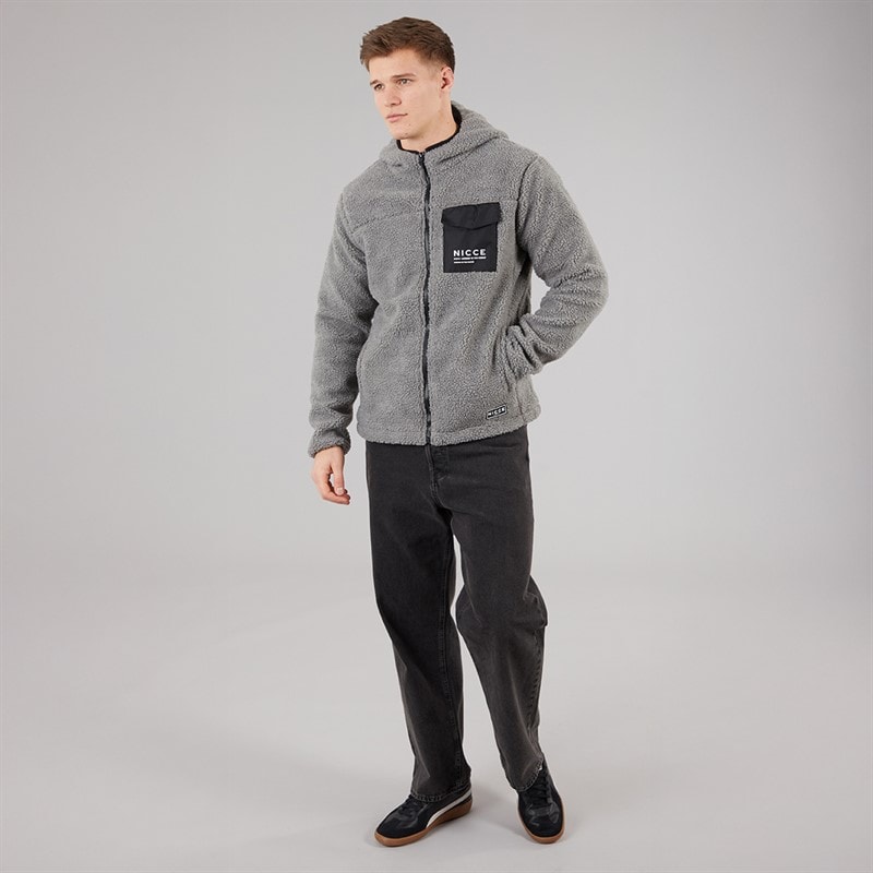 NICCE Mens Yappa Zip Through Hooded Borg Fleece Circular Grey - Image 4