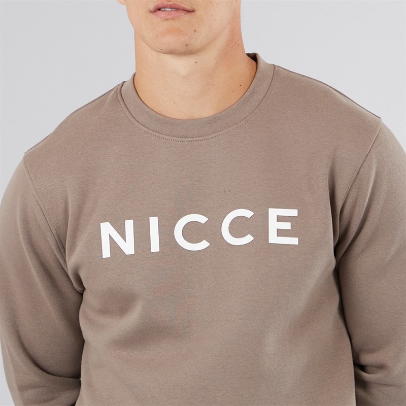 NICCE Mens Hemmi Crew Sweatshirt And Open Hem Joggers Tracksuit Mink - Image 3