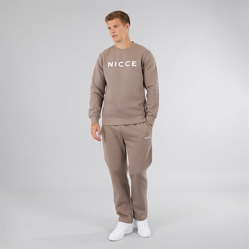 NICCE Mens Hemmi Crew Sweatshirt And Open Hem Joggers Tracksuit Mink - Image 4
