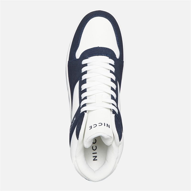 NICCE Mens Rustan Hi Top Trainers White/Navy - Image 4