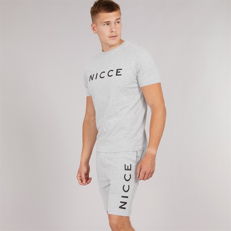 NICCE Mens Rowan T-Shirt And Shorts Lounge Set Grey Marl - Image 1