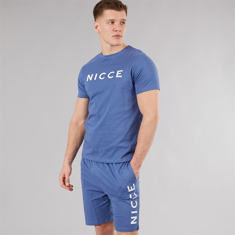 NICCE Mens Rowan T-Shirt And Shorts Lounge Set Blue