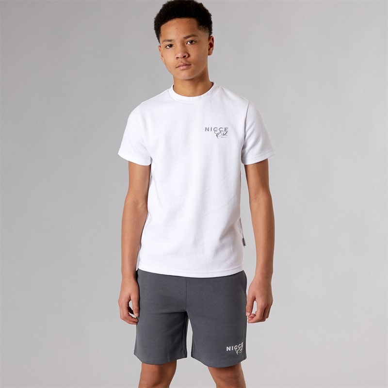 NICCE Junior Boys Sagit T-Shirt and Shorts Set White/Future Grey - Image 1