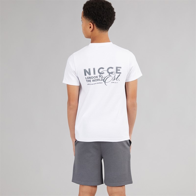 NICCE Junior Boys Sagit T-Shirt and Shorts Set White/Future Grey - Image 2