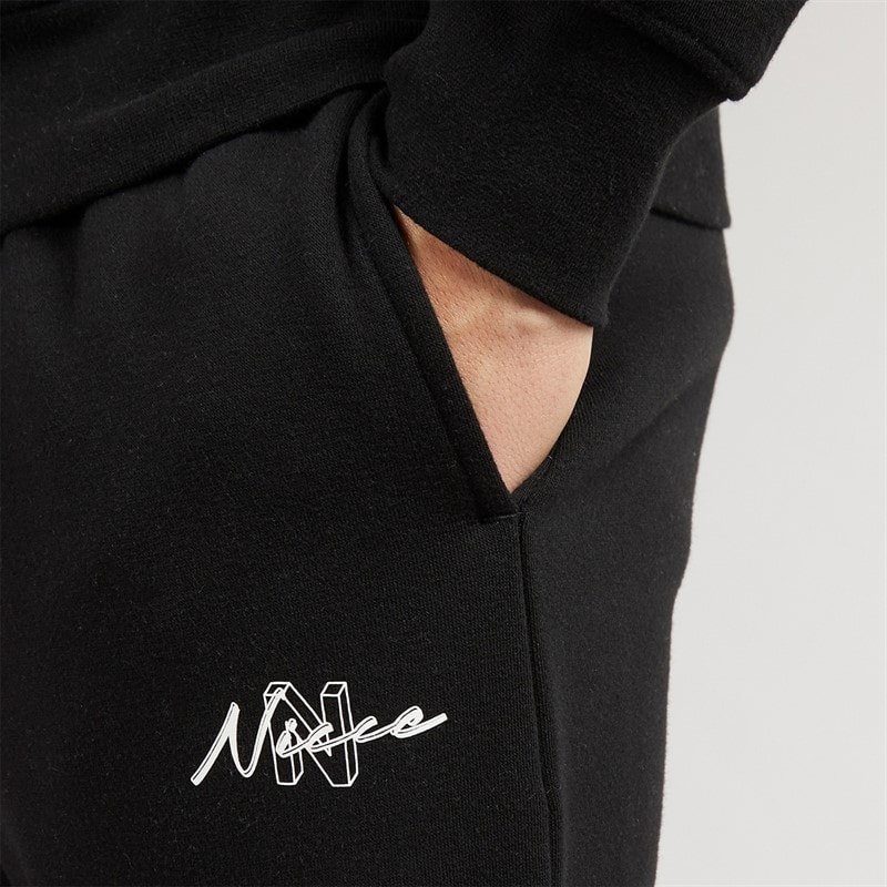 NICCE Mens Cozwei Hoodie And Open Hem Joggers Tracksuit Black - Image 5