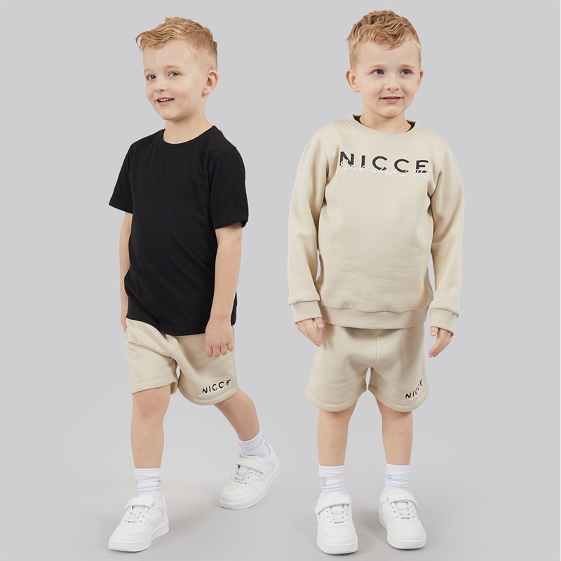 NICCE Boys Sweatshirt Shorts And T-Shirt Set Beige/Black - Image 1