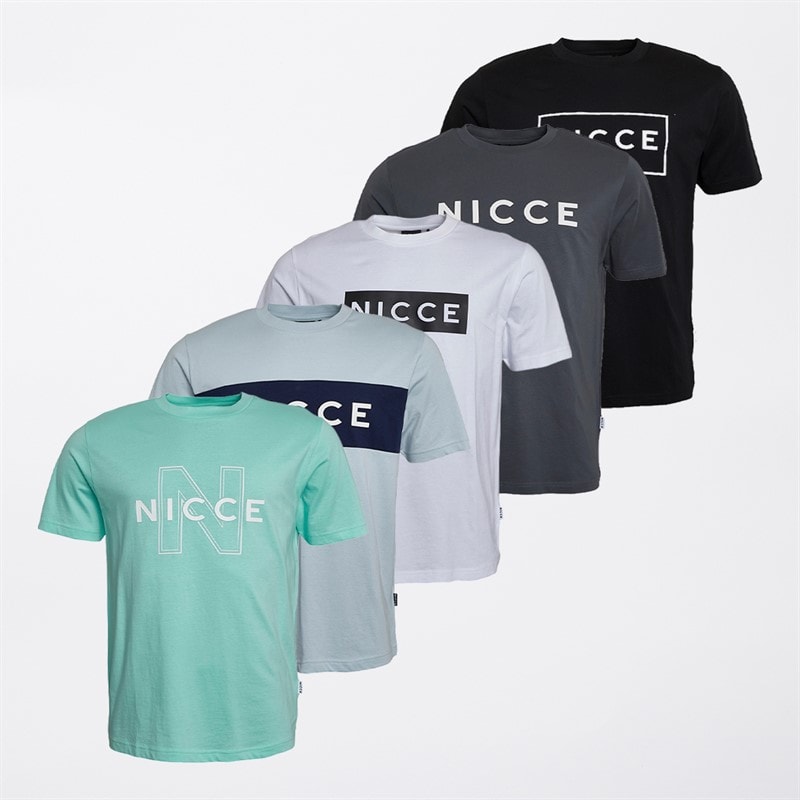 NICCE Mens Dadmar Five Pack T-Shirts Blue Aura/White/Minty/Future Grey/Black