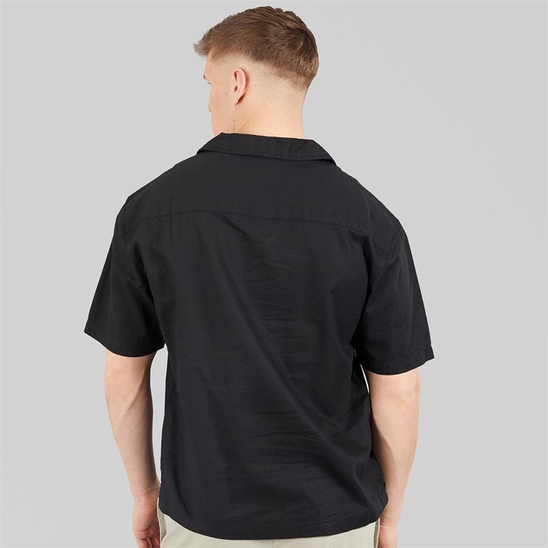 NICCE Mens Lichi Linen Revere Short Sleeve Shirt Black - Image 2
