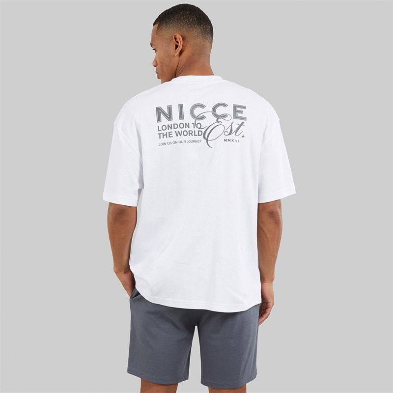 NICCE Mens Lovera Oversized T-Shirt And Jog Shorts Set White/Future Grey - Image 3