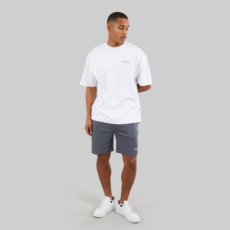 NICCE Mens Lovera Oversized T-Shirt And Jog Shorts Set White/Future Grey - Image 4