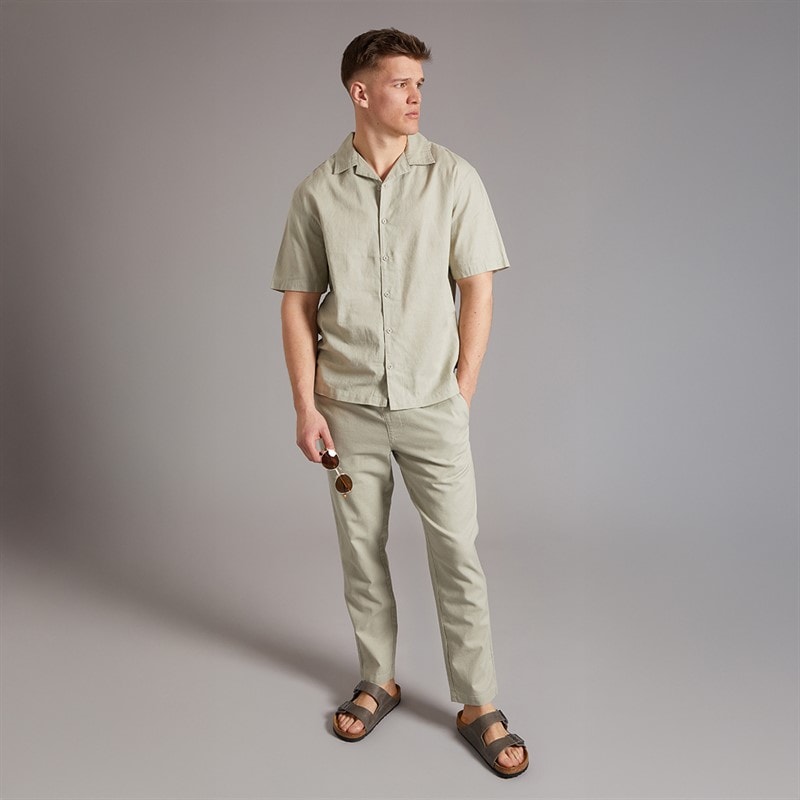 NICCE Mens Lichi Linen Revere Short Sleeve Shirt Grey Stone - Image 3