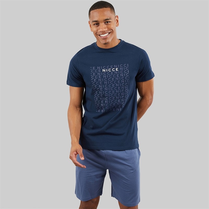NICCE Mens Bexhill Jersey Lounge Shorts And T-Shirt Set Indigo