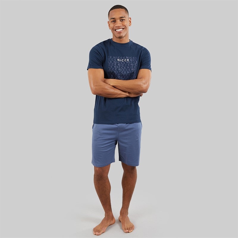 NICCE Mens Bexhill Jersey Lounge Shorts And T-Shirt Set Indigo - Image 4