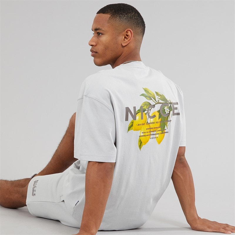 NICCE Mens Limon Oversized Resort T-Shirt And Jog Shorts Set Chalk Grey - Image 1