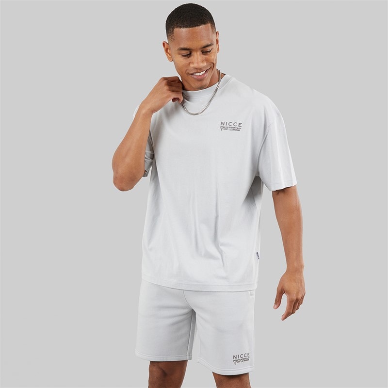 NICCE Mens Limon Oversized Resort T-Shirt And Jog Shorts Set Chalk Grey - Image 2