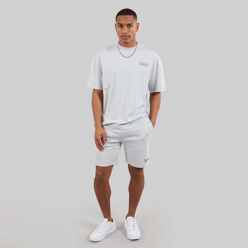 NICCE Mens Limon Oversized Resort T-Shirt And Jog Shorts Set Chalk Grey - Image 4