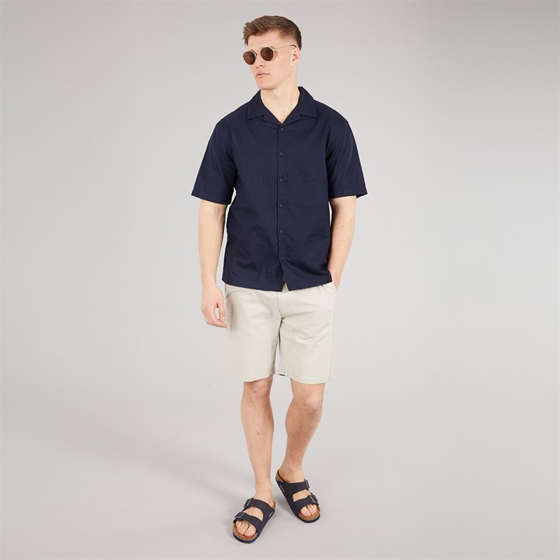 NICCE Mens Lichi Linen Revere Short Sleeve Shirt Dark Navy - Image 3
