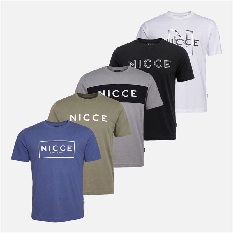 NICCE Mens Rakini Five Pack T-Shirts Element Blue/White/Shadow/Black/Circular Grey