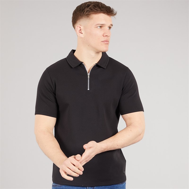 NICCE Mens Luxe Quarter Zip Polo Shirt Black