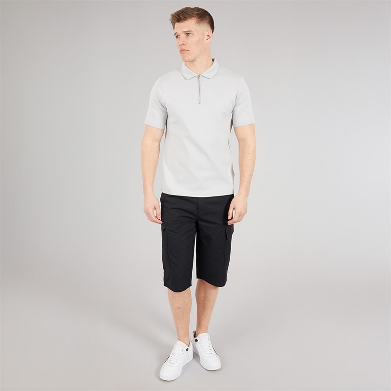 NICCE Mens Luxe Quarter Zip Polo Shirt Chalk Grey - Image 4