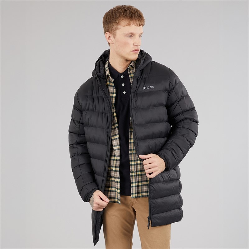 NICCE Mens Ruislip Long Line Puffer Jacket Black
