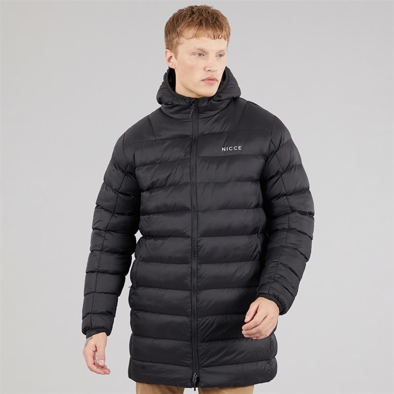 NICCE Mens Ruislip Long Line Puffer Jacket Black - Image 3