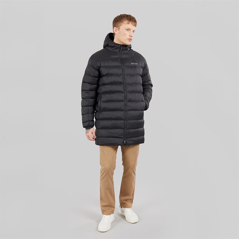 NICCE Mens Ruislip Long Line Puffer Jacket Black - Image 4