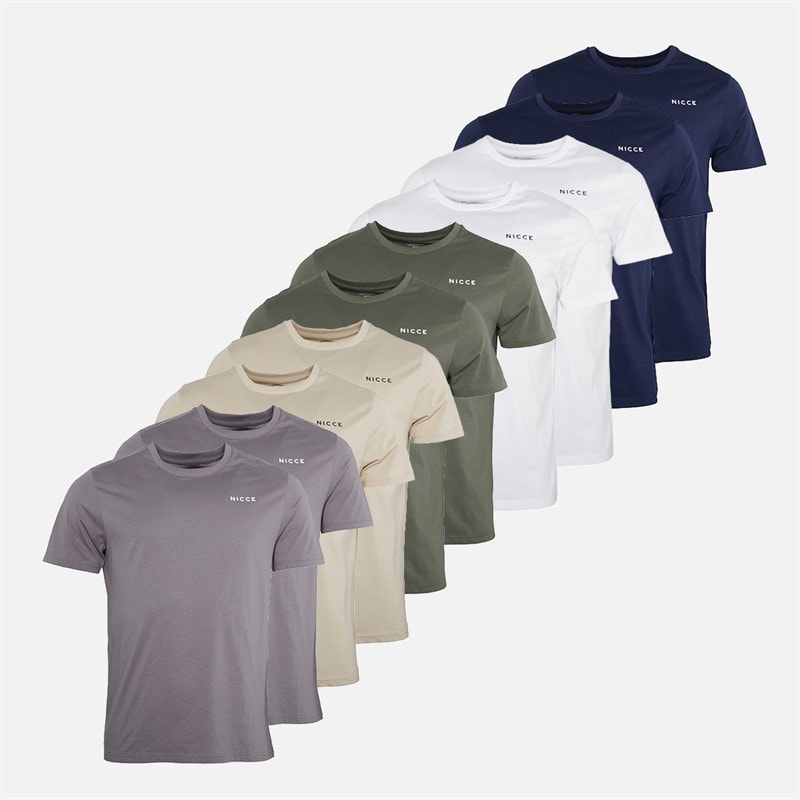 NICCE Mens Ardwick Ten Pack T-Shirts Dark Stone/Steel Grey/White/Navy/Khaki
