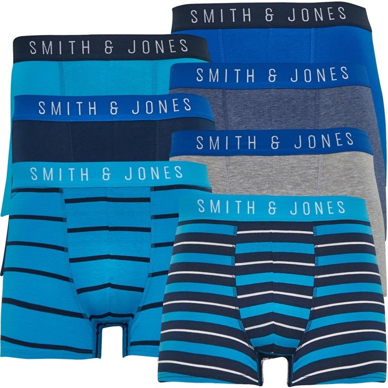 Smith And Jones Mens Coules Seven Pack Boxers Navy Marl/Bright Blue/Blue Stripe/Blue Stripe/Grey - Image 1