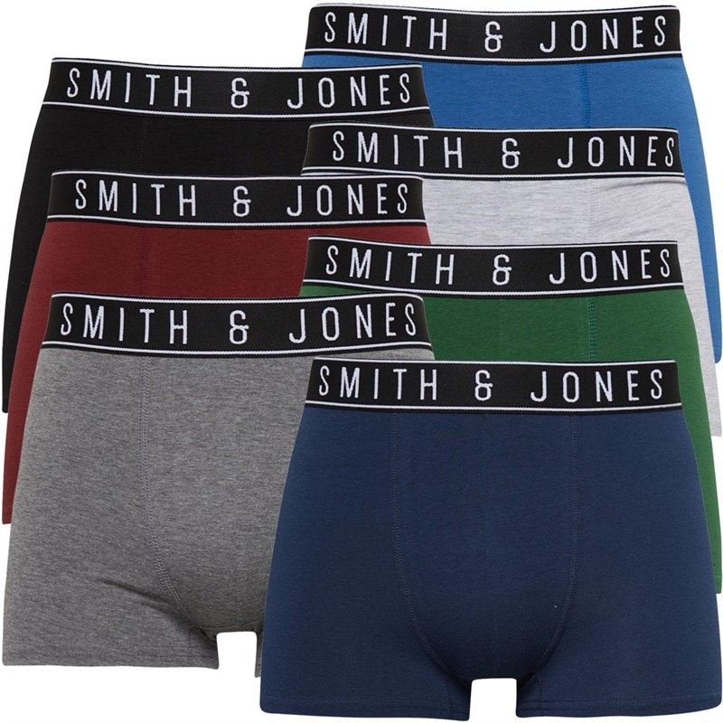 Smith And Jones Mens Bez Seven Pack Boxers Black/Grey Marl/Port/Dark Green/Dark Blue - Image 1