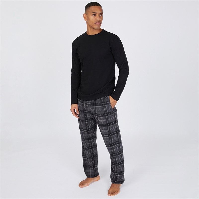 Smith And Jones Mens Woolfie Long Sleeve Lounge Top And Checked Flannel Pants Charcoal - Image 1