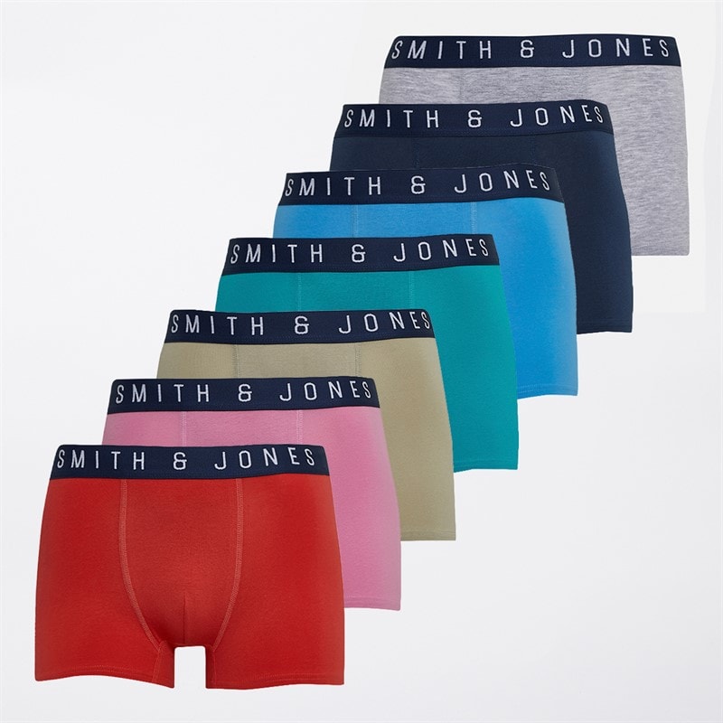 Smith And Jones Mens Railey Seven Pack Boxer Shorts Blue/Red/Navy/Sage/Grey Marl/Green/Pink