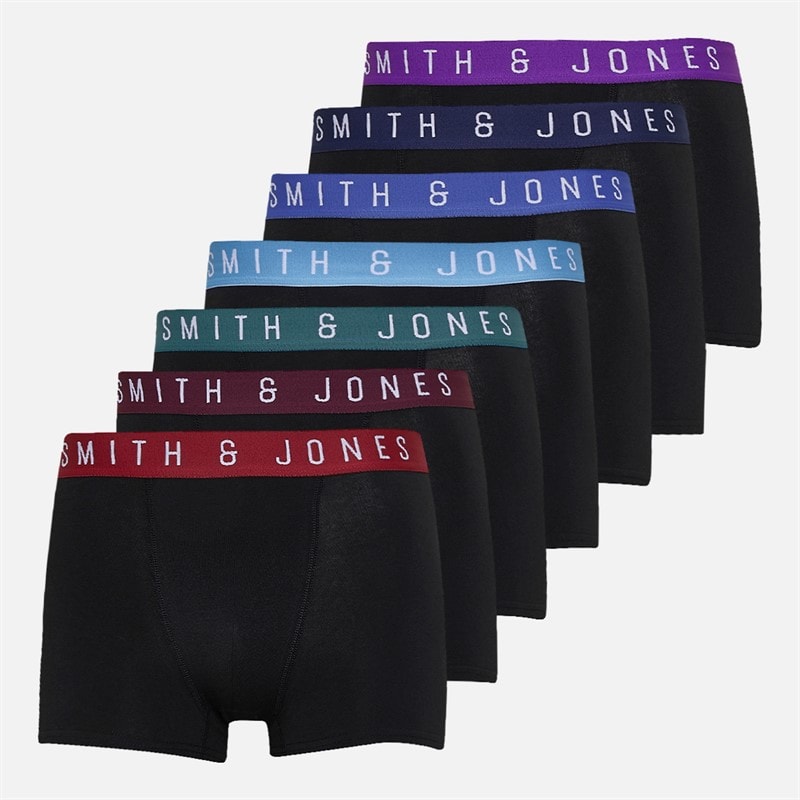 Smith And Jones Mens Haxters Seven Pack Boxers Black Black X7