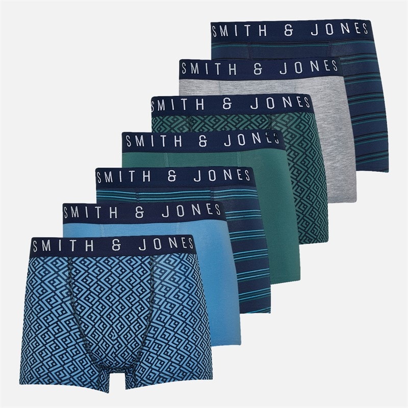 Smith And Jones Mens Harthell Seven Pack Boxer Shorts Stripe/Teal/Aop/Blue/Aop/Grey Marl/Stripe