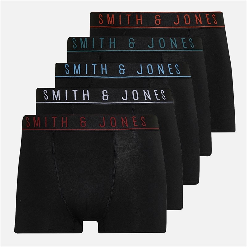 Smith And Jones Mens Stopham Five Pack Boxer Shorts Black