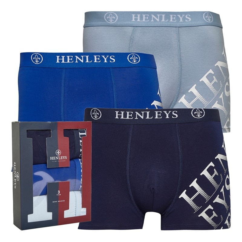Henleys Mens Tringles Three Pack Henleys Boxers Peacoat/Surf The Web/Chambray Blue - Image 1