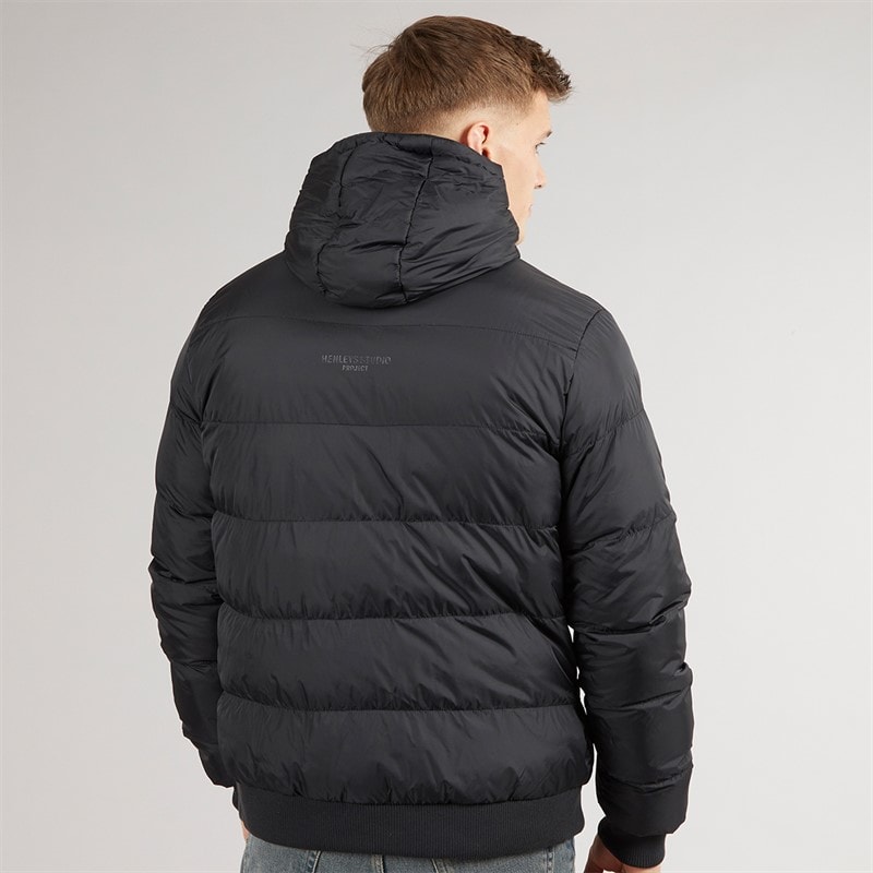 Henleys Mens Thinker Puffer Bomber Jacket Black - Image 2
