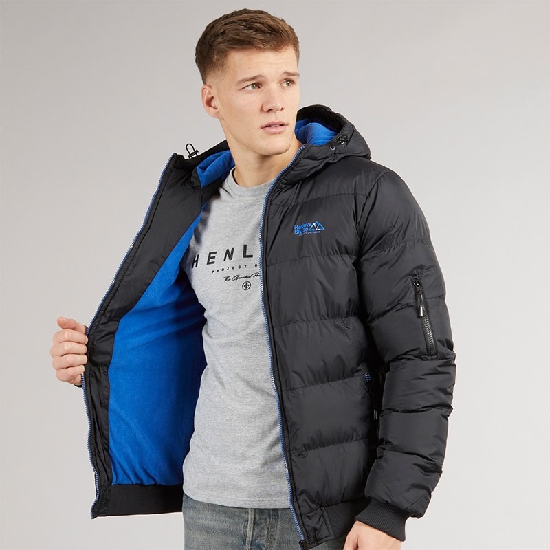Henleys Mens Thinker Puffer Bomber Jacket Black - Image 3