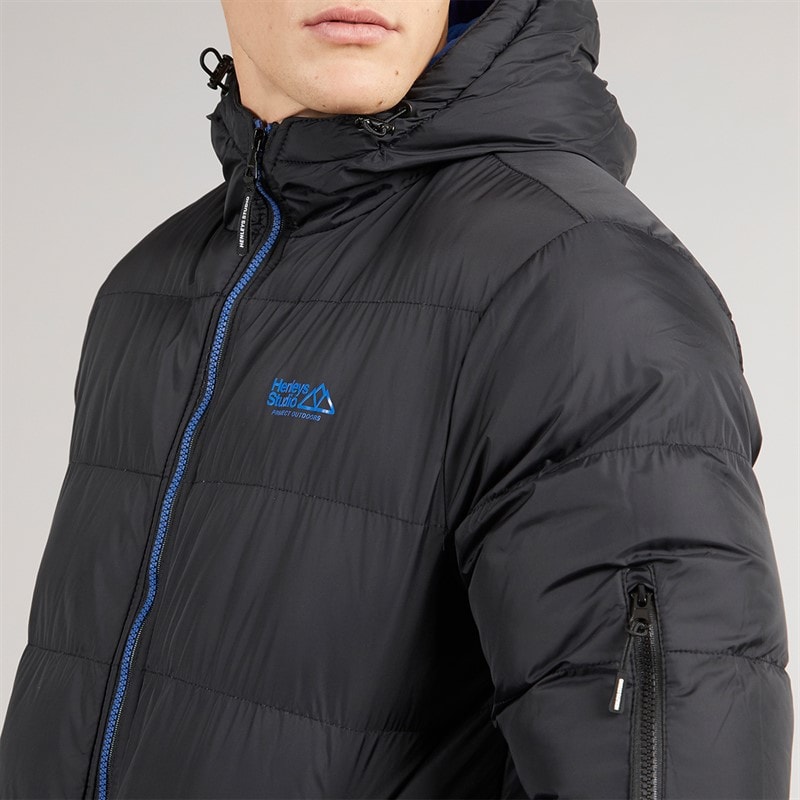 Henleys Mens Thinker Puffer Bomber Jacket Black - Image 5