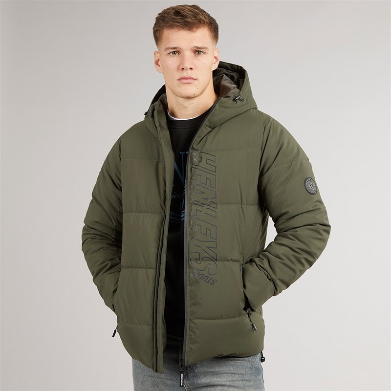 Henleys Mens System Ski Puffer Jacket Khaki