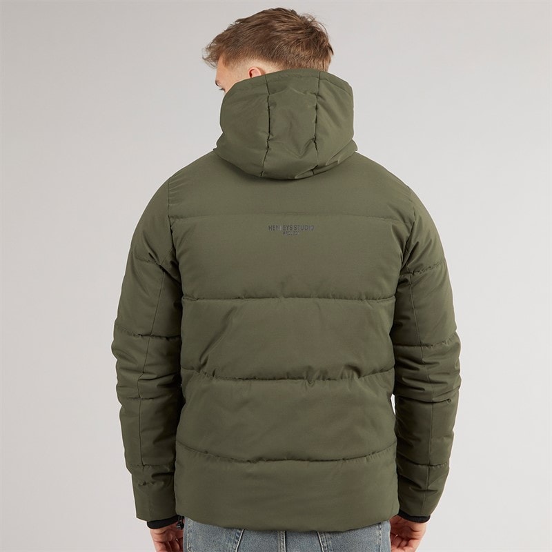 Henleys Mens System Ski Puffer Jacket Khaki - Image 2