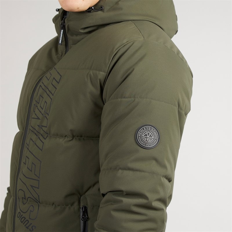 Henleys Mens System Ski Puffer Jacket Khaki - Image 5