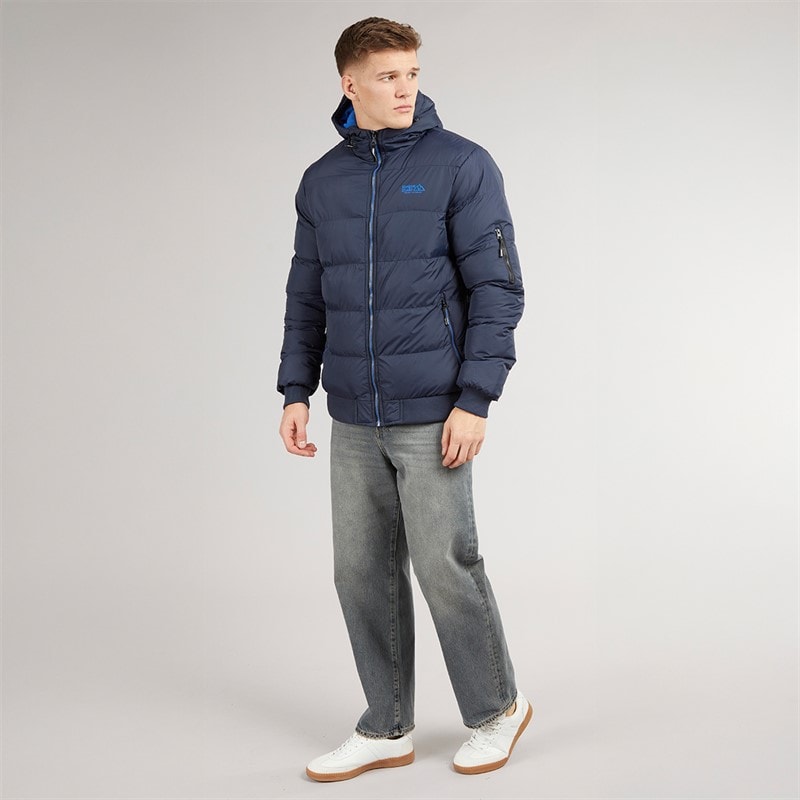 Henleys Mens Thinker Puffer Bomber Jacket Navy - Image 4
