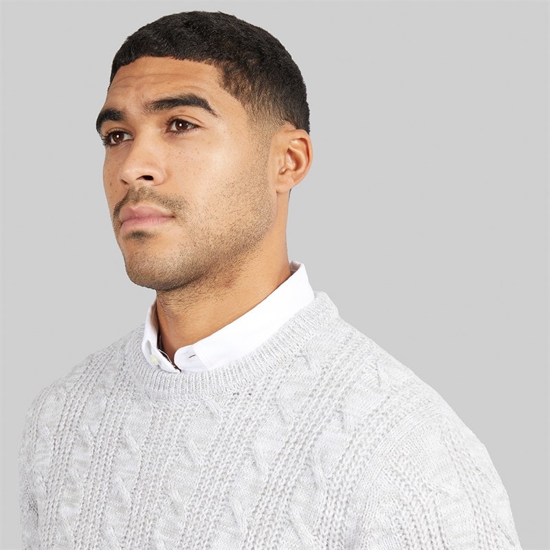French Connection Mens Cotton Cable Crew Neck Jumper Ecru Melange - Image 3