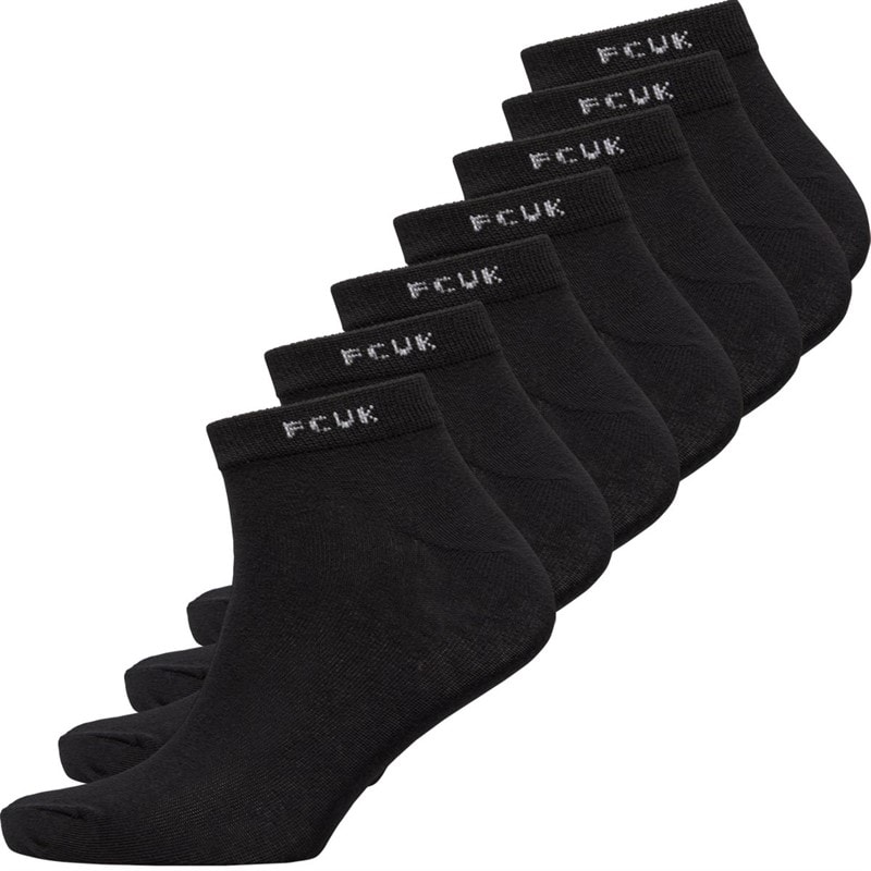 French Connection Mens FCUK Seven Pack Trainer Socks Black