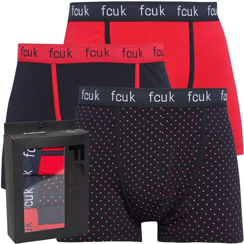 French Connection Mens Fcuk Three Pack Boxers FCUK 15 Marine/Red/Dot - Image 1